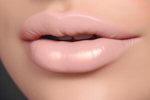 detailopname van vrouw lippen met dag schoonheid verzinnen. ai gegenereerd foto