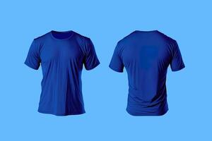 foto realistisch mannetje blauw t-shirts met kopiëren ruimte, voorkant en terug visie. ai gegenereerd