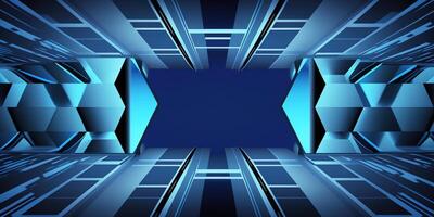 symmetrisch blauw tech abstract achtergrond met lijnen en vormen. ai gegenereerd foto