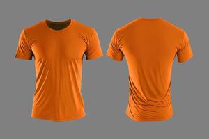 foto realistisch mannetje oranje t-shirts met kopiëren ruimte, voorkant en terug visie. ai gegenereerd