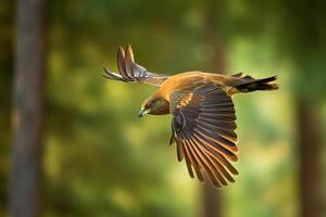 majestueus vogel in vlucht tegen een wazig achtergrond. ai gegenereerd foto