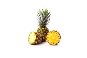 vers rijp geheel en gesneden ananas geïsoleerd Aan wit achtergrond. ai gegenereerd foto