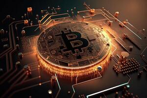 bitcoin achtergrond met brand effect en netwerk verbinding gegenereerd door ai foto