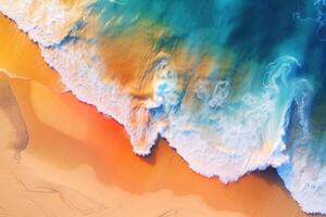 licht oranje en turkoois romantisch zeegezichten antenne strand foto. generatief ai foto