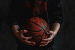 sport- foto, basketbal speler Holding zijn bal. generatief ai foto