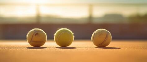 tennis ballen Aan een rechtbank. generatief ai foto