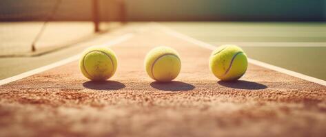 tennis ballen Aan een rechtbank. generatief ai foto