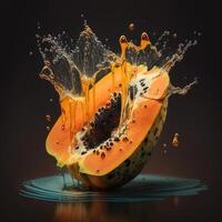 papaja vers fruit met water plons Aan wit achtergrond ai gegenereerd foto