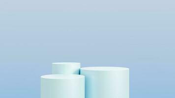 abstract 3d blauw cilinder voetstuk podium met blauw achtergrond. pastel blauw minimaal tafereel met verlichting voor Product Scherm presentatie. foto