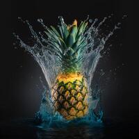 vers ananas fruit met water plons Aan illustratie achtergrond ai gegenereerd foto