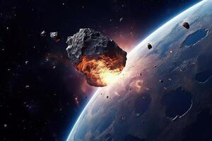 ai generatief. asteroïde naderen naar de aarde foto