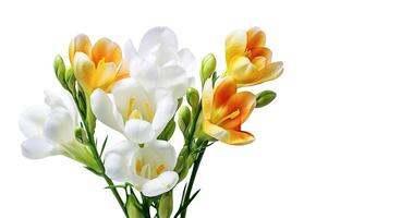 ai generatief. freesia bloemen Aan wit foto