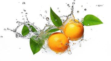 ai generatief. oranje fruit en spatten water foto