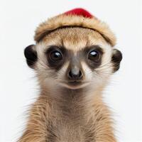 meerkat of suricate vervelend rood Kerstmis hoed. geïsoleerd achtergrond. generatief ai illustratie foto