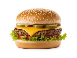 hamburger Aan zwart achtergrond. generatief ai foto
