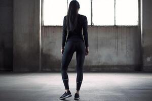 sportief atletisch meisje in leggings, achterzijde visie. generatief ai foto