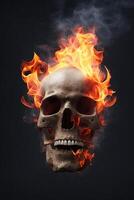 brandend menselijk schedel Aan een donker achtergrond - ai gegenereerd foto