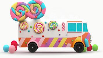 snoep vrachtauto winkel, kleurrijk, 3d, generatief ai. foto