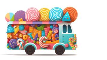 snoep vrachtauto winkel, kleurrijk, 3d, generatief ai. foto