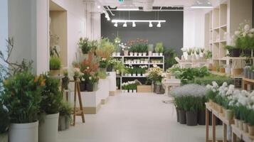 mooi bloemist winkel interieur, bloemen ontwerp studio. generatief ai. foto