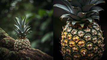 een boeiend fotograaf dat highlights uniek achtergrond van vers ananas, gemaakt door generatief ai technologie. foto