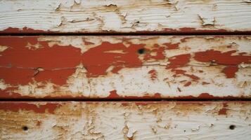 top visie van rood verroest verf hout structuur tafel, achtergrond. generatief ai. foto