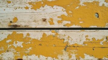 top visie van geel verroest verf hout structuur achtergrond, generatief ai. foto