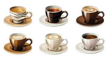 3d koffie kop assortiment met vorm teken en afdrukken verzameling. foto