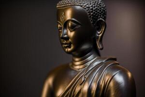 een Thais Boeddha standbeeld zit en mediteren Bij boeddhistisch tempel. oude Thailand Boeddha gezicht. achtergrond voor vesak festival viering. vesak dag concept. vesak viering dag groeten door ai gegenereerd foto
