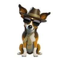 de koel hoektand een grappig weinig hond met hoed en zonnebril ai gegenereerd foto