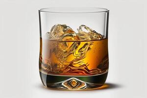 nippen Aan whisky een glas van whisky en ijs Aan wit geïsoleerd achtergrond ai gegenereerd foto