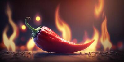 vurig rood heet Chili peper met vlammen en brand illustratie ai gegenereerd foto