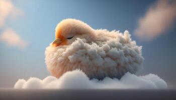 pluizig kip dommelt uit Aan een pluizig wolk ai gegenereerd foto