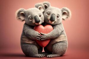 koala in liefde met hart voor Valentijnsdag dag, moeder dag of bruiloft verjaardag ai gegenereerd inhoud foto