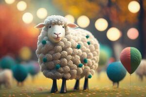 pluizig schapen in een kleurrijk herfst natuur landschap ai gegenereerd foto