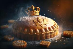 gouden tarte des rois - traditioneel Frans taart voor la feest des rois ai gegenereerd foto