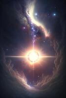 fantasierijk illustratie van een ver weg heelal - sterren in de lucht ai gegenereerd inhoud ai gegenereerd foto