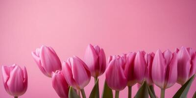 elegant roze tulpen Aan een zacht roze achtergrond ai gegenereerd foto