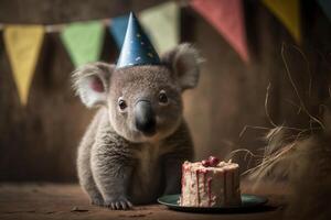 koala viert verjaardag partij verjaardag kaart ai gegenereerd inhoud foto