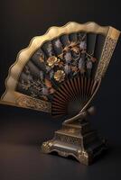 kleurrijk traditioneel Chinese ventilator met bloemen ontwerp ai gegenereerd foto