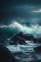 stormachtig oceaan golven een schilderij van dramatisch golven in een storm ai gegenereerd foto