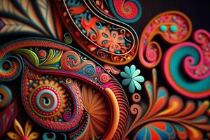 hippie paisley patroon in regenboog kleuren ai gegenereerd foto