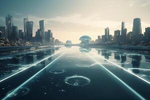 aquapolis de futuristische stad van waterwegen en onderwater- routes ai gegenereerd foto
