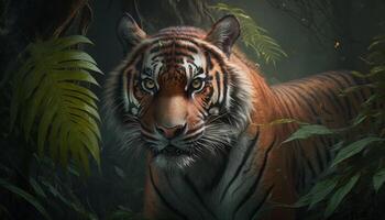 majestueus Chinese tijger roamen door de oerwoud ai gegenereerd foto