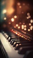 bokeh lichten en wazig kleuren Aan detailopname piano sleutels ai gegenereerd foto