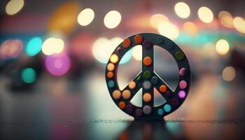 groovy hippie artwork met een levendig vrede teken ai gegenereerd foto