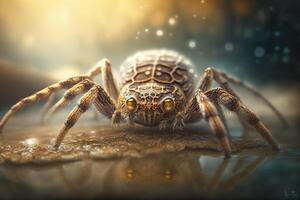 hyperrealistisch illustratie van een visvangst spin insect, detailopname visie ai gegenereerd foto