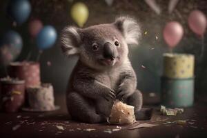 koala viert verjaardag partij verjaardag kaart ai gegenereerd inhoud foto