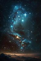 fantasierijk illustratie van een ver weg heelal - sterren in de lucht ai gegenereerd inhoud ai gegenereerd foto