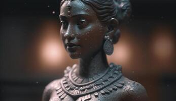 een verbijsterend steen beeldhouwwerk van ahalya, vrouw van de ziener gautam, afgebeeld in voortreffelijk detail ai gegenereerd foto